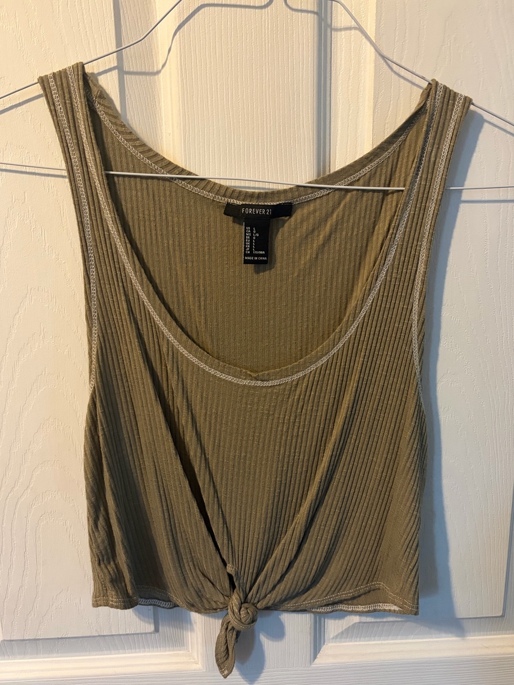 Forever 21 Cropped Tie Front Sleeveless Tank Top Olive Army Green Size Large